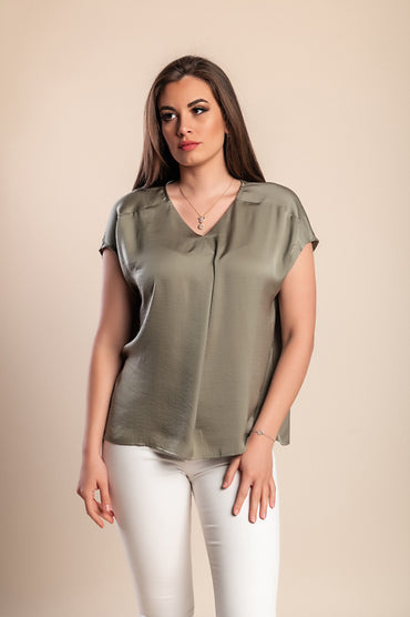 Camicetta con scollo a "V", verde