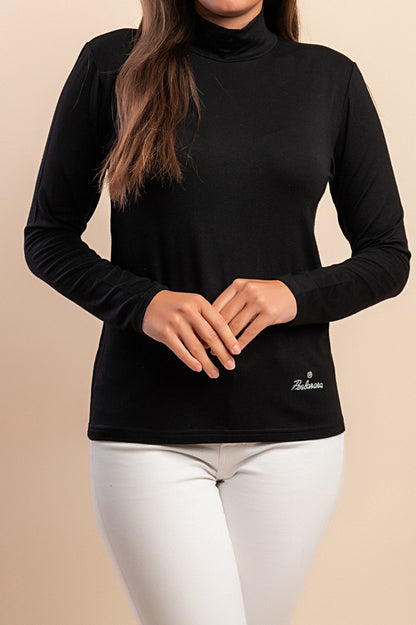 Top in viscosa con collo alto, blu scuro