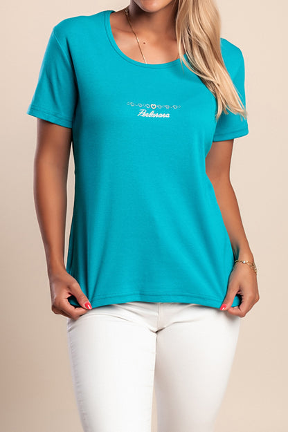 T-shirt con scollo tondo, turchese