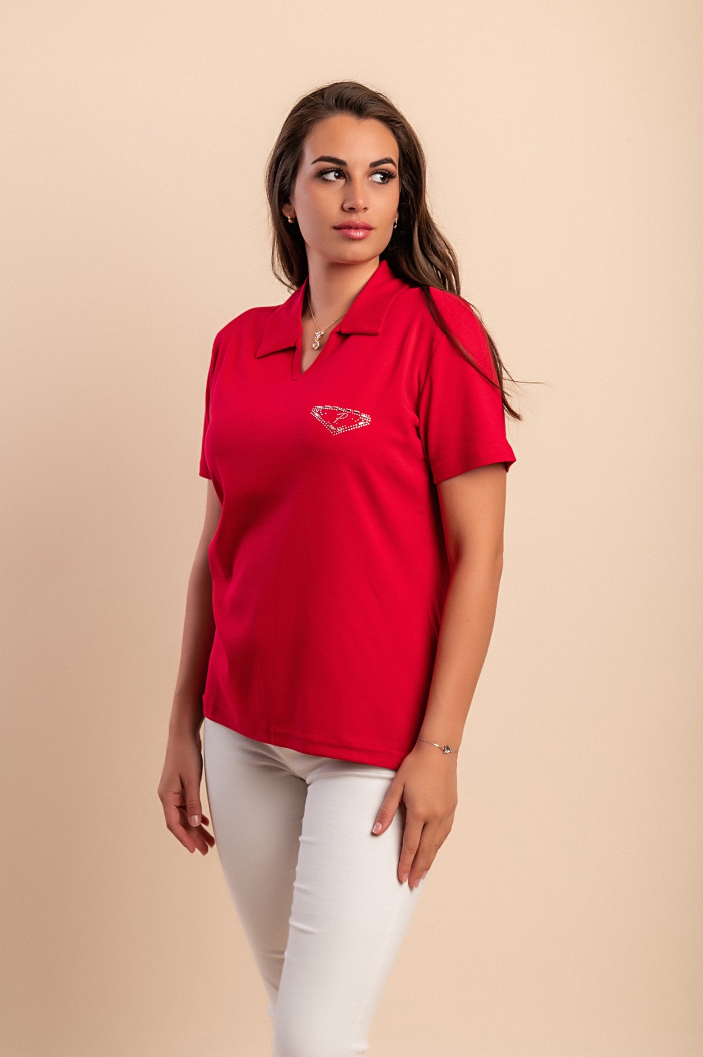 T-shirt in cotone con colletto, viola