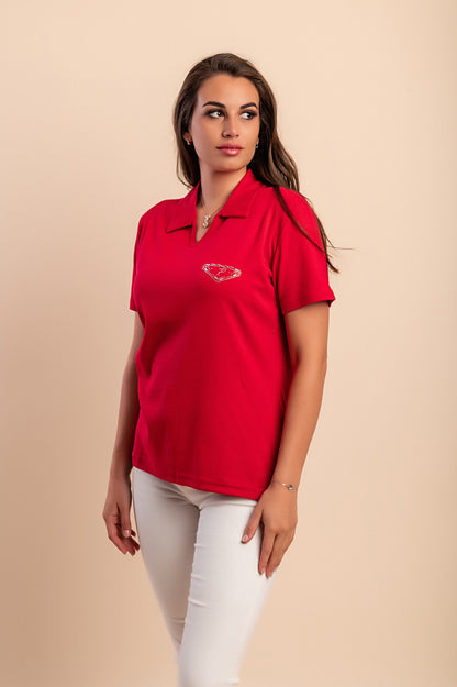 T-shirt in cotone con colletto, viola