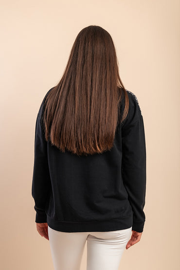 Top in cotone con stampa, nero