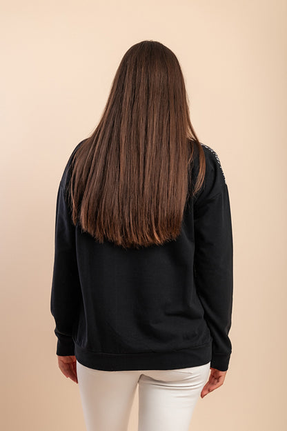 Top in cotone con stampa, nero