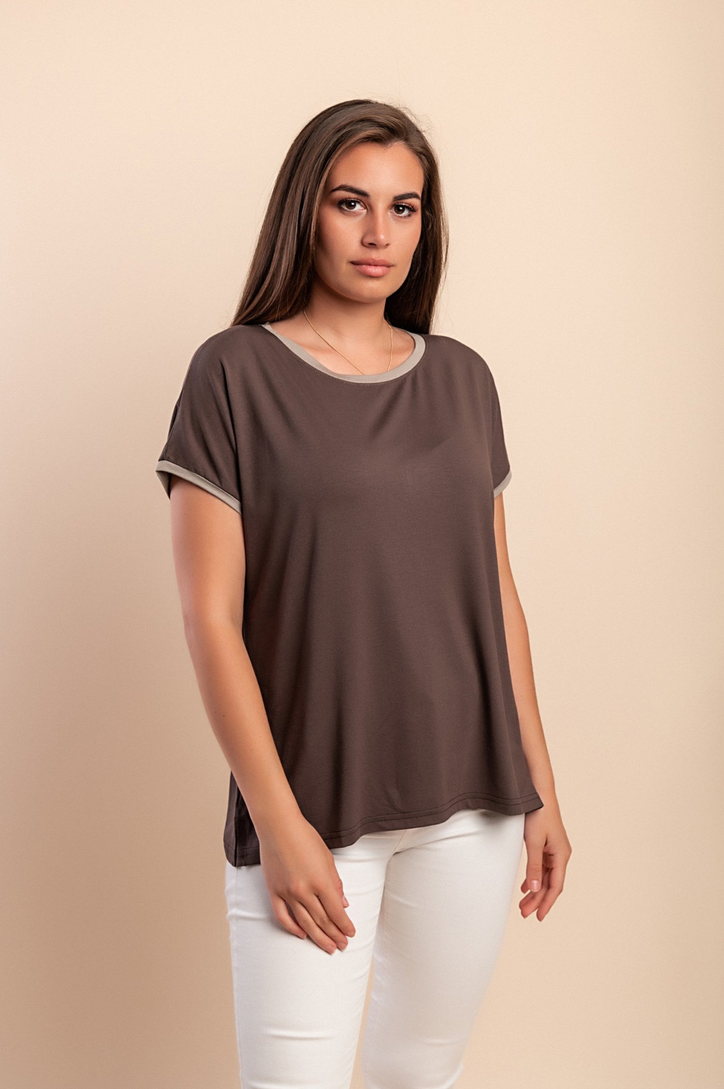 T-shirt in viscosa, beige