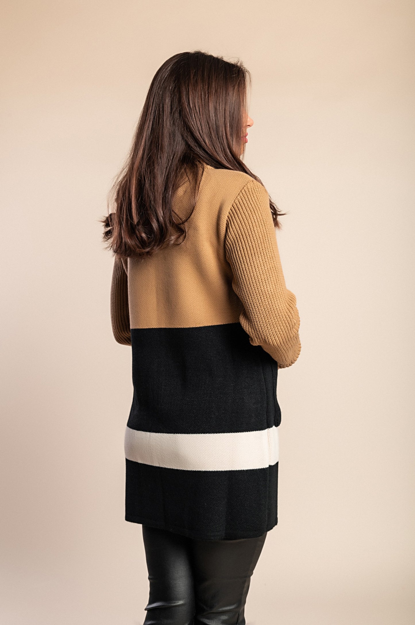 Cardigan in maglia stampata, Cammello/nero/bianco