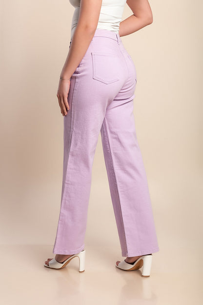 Pantaloni di cotone a vita alta, viola