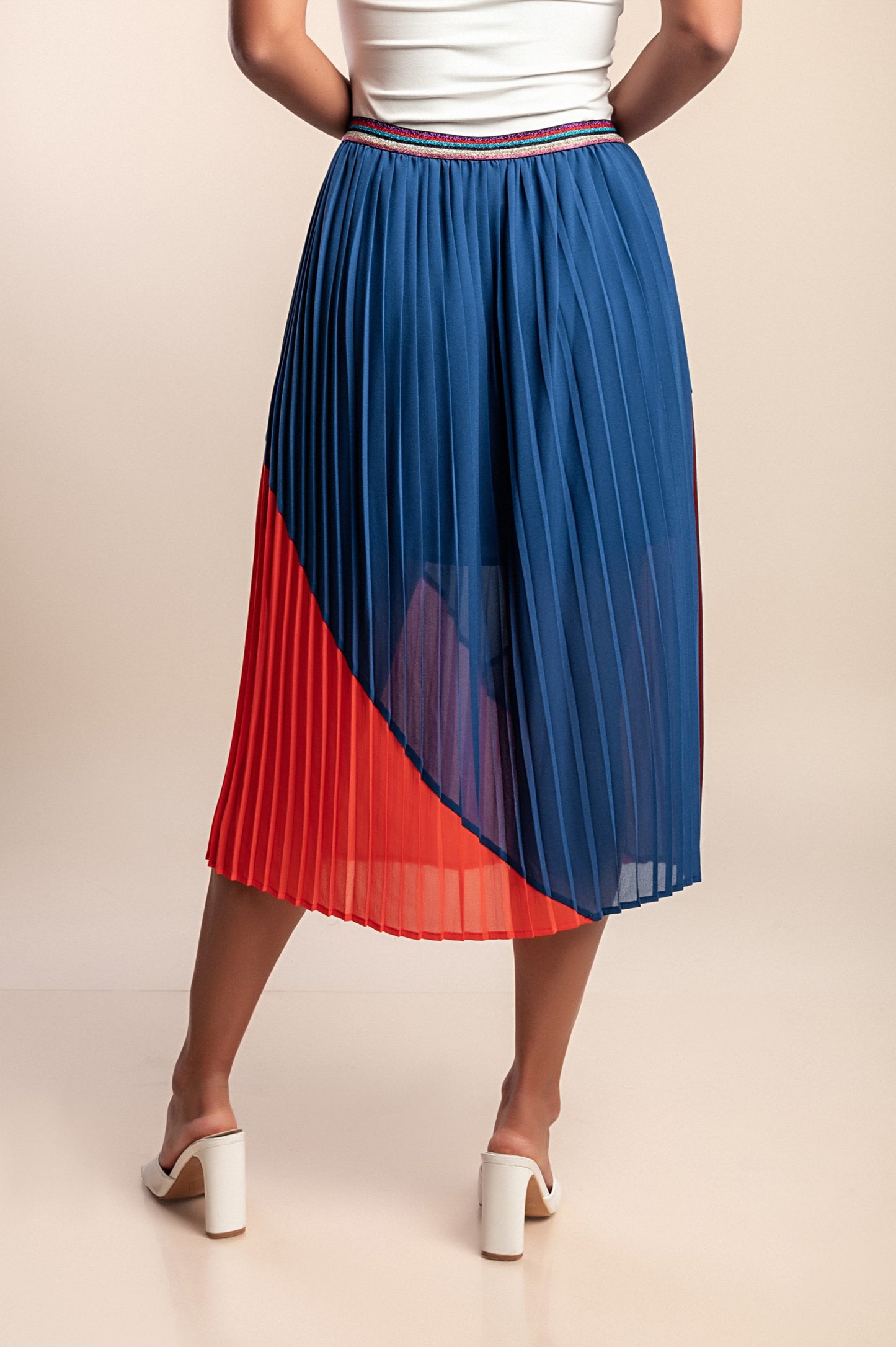 Gonna midi plissettata, blu