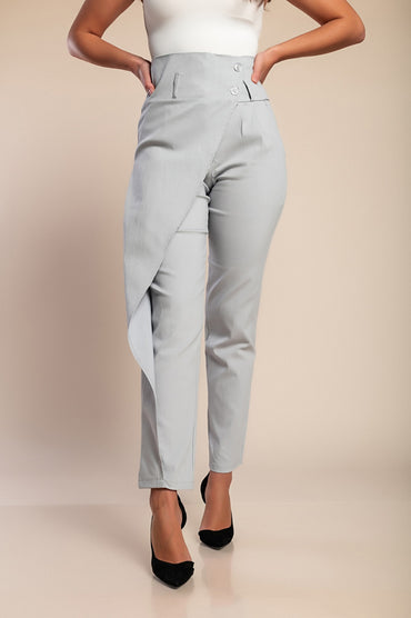 Pantaloni eleganti con volant, grigio chiaro