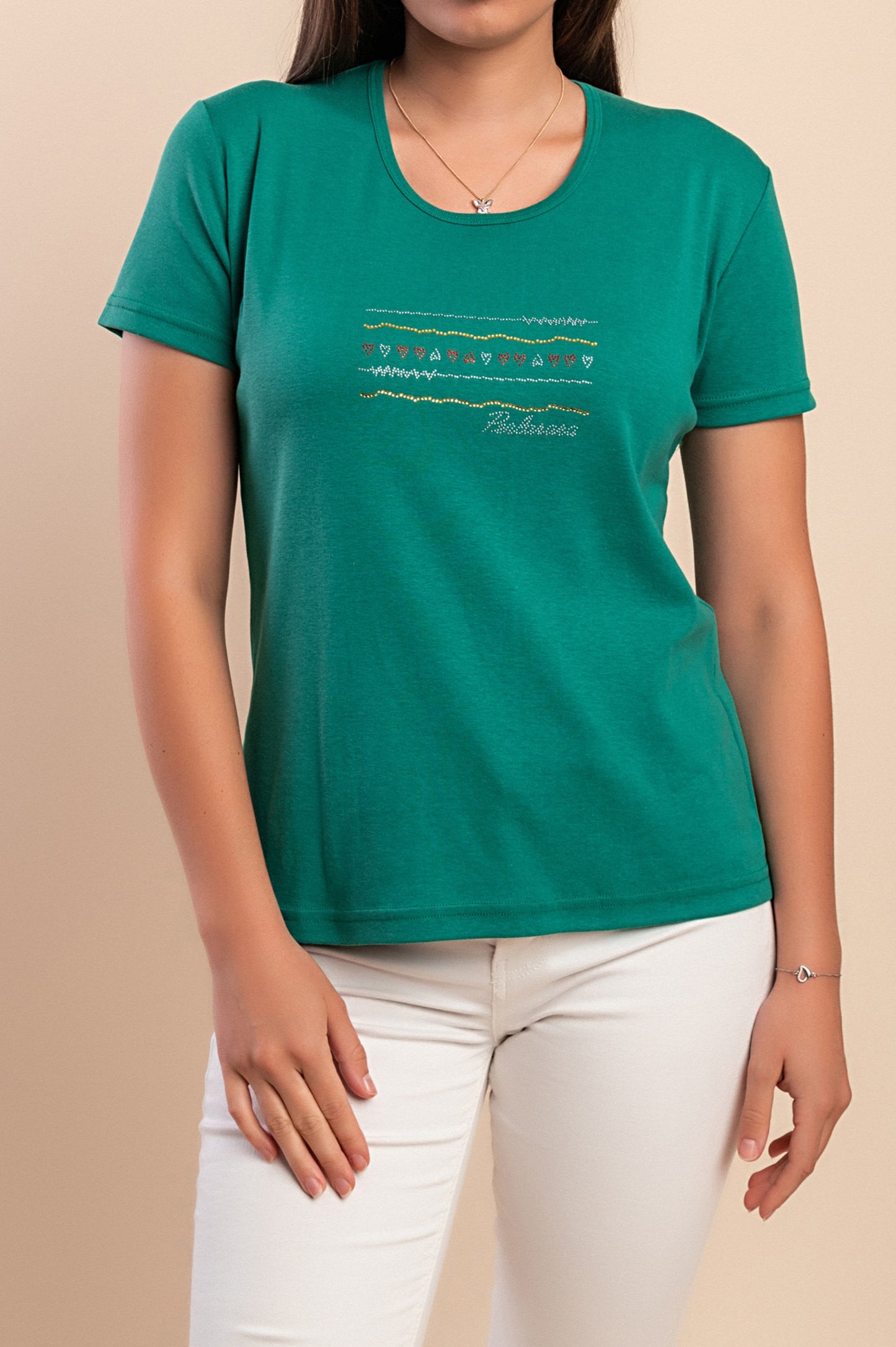 T-shirt in cotone con scollo rotondo, verde