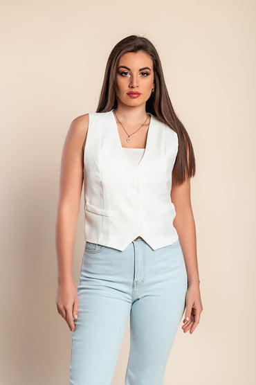 Gilet elegante con bottoni, bianco