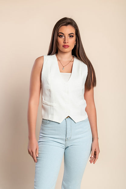Gilet elegante con bottoni, bianco