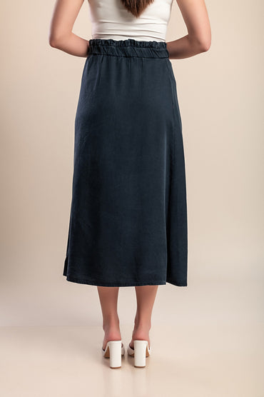 Gonna midi taglie forti con bottoni, blu scuro