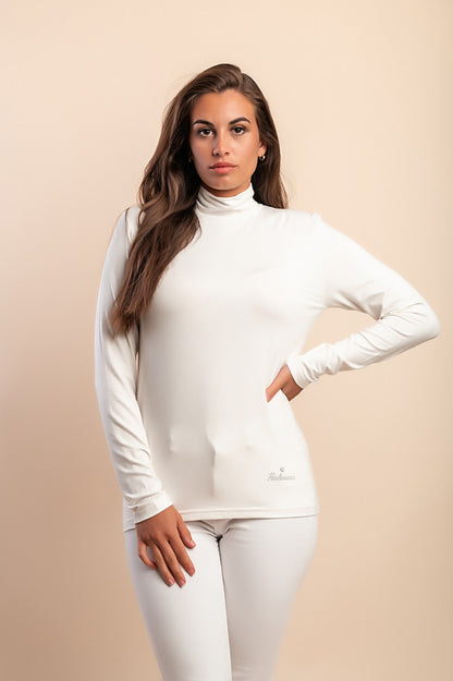 Top in viscosa con collo alto, blu scuro
