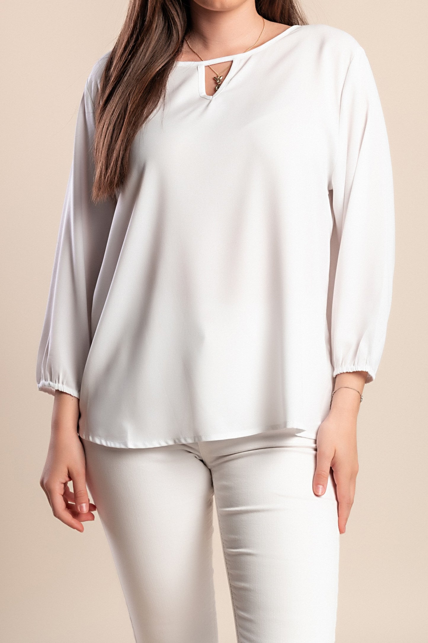 Camicetta a maniche lunghe, bianca