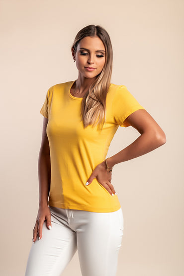 Camicia a maniche corte in cotone, gialla