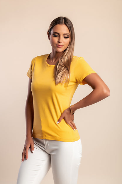 Camicia a maniche corte in cotone, gialla