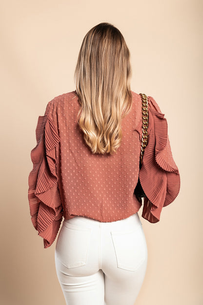 Elegante blusa in tessuto trasparente con balze Vendella, nera