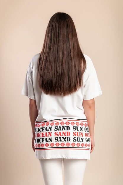 T-shirt in cotone taglie forti con stampa, bianca