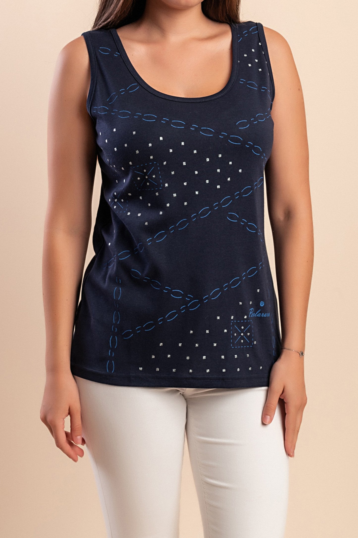 Top senza maniche in cotone, blu scuro