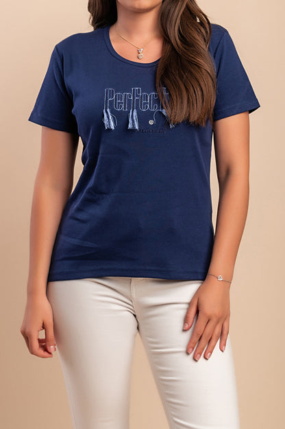 T-shirt in cotone con nappe, blu scuro