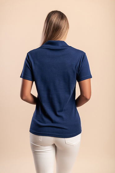 T-shirt in cotone con colletto, blu