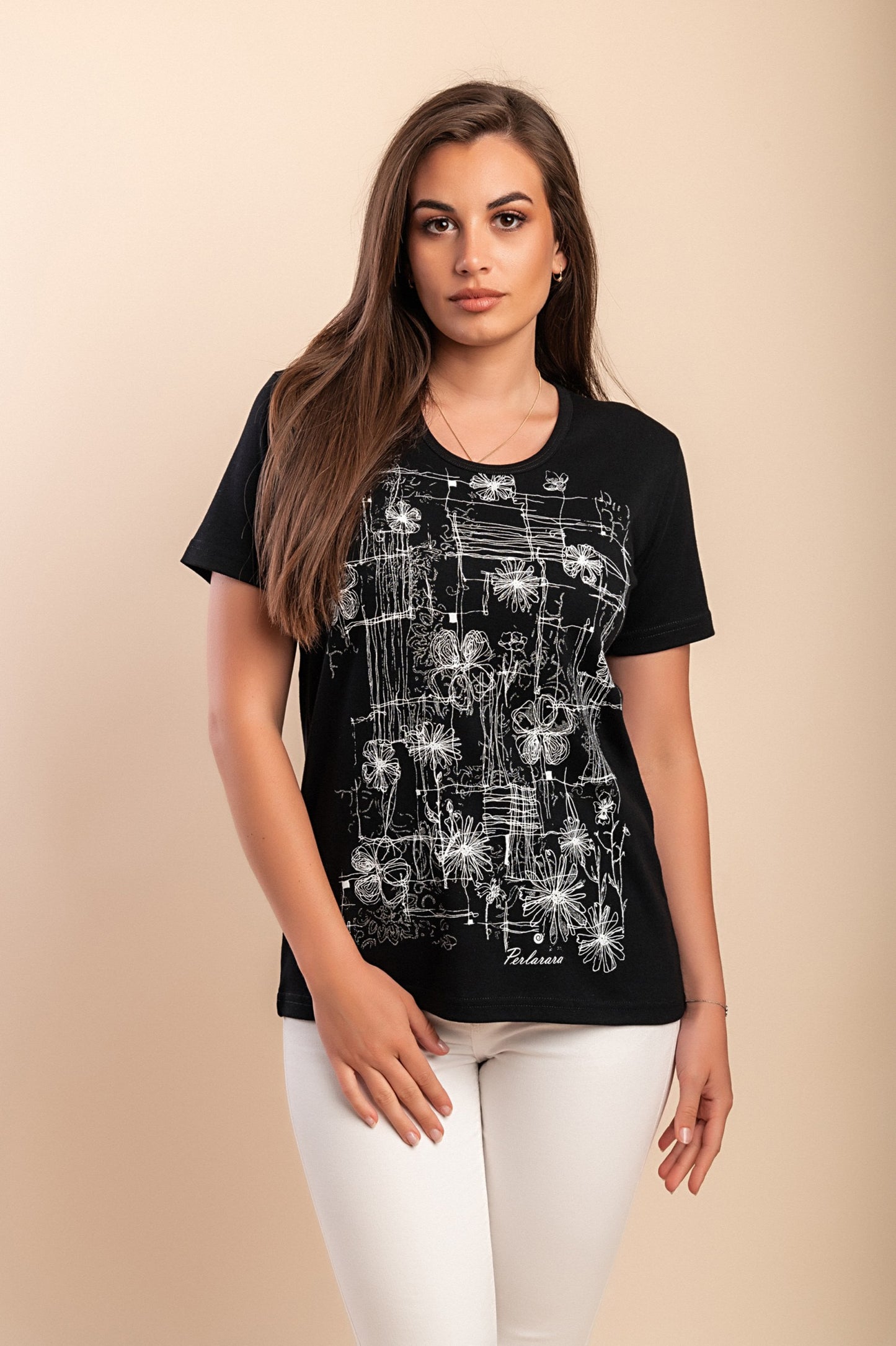 T-shirt in cotone con stampa, nera