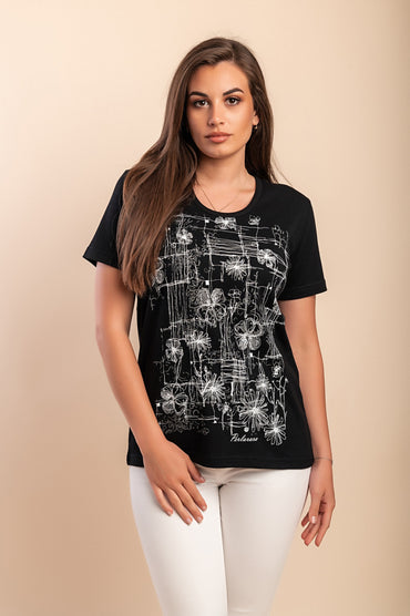 T-shirt in cotone con stampa, nera