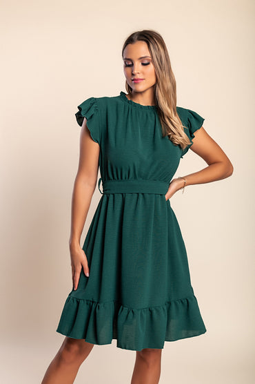 Mini abito arricciato, verde scuro