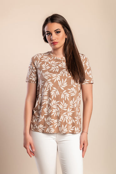 Camicetta stampata taglie forti, beige