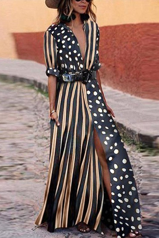 VESTITO MAXI ELEGANTE CON STAMPO MORI