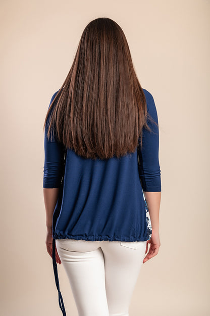 Top con maniche 3/4 stampato in taglie forti, nero