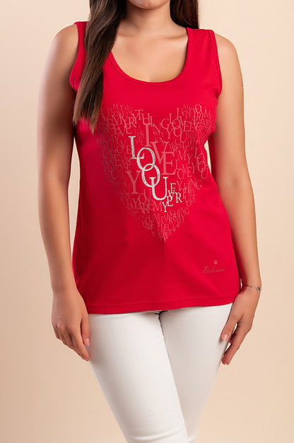 Top in cotone con stampa, rosso
