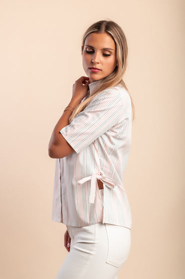 Camicia in cotone con stampa a righe, bianca