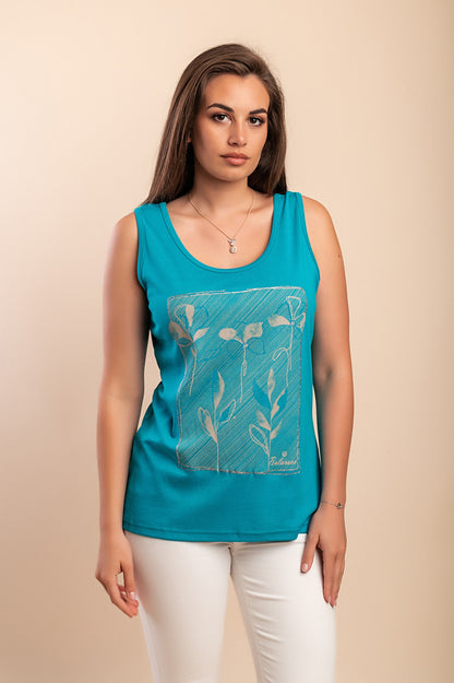Top in cotone stampato, turchese