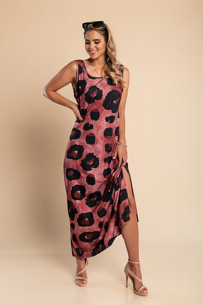 Abito lungo con stampa leopardata, blu
