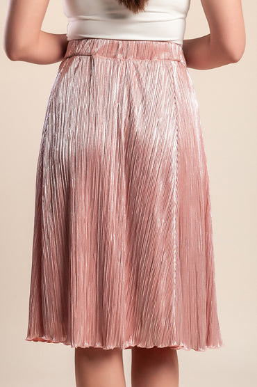 Gonna midi plissettata taglie forti, rosa