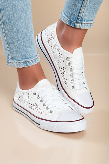 Sneakers alla moda con tomaia in pizzo, colore bianco