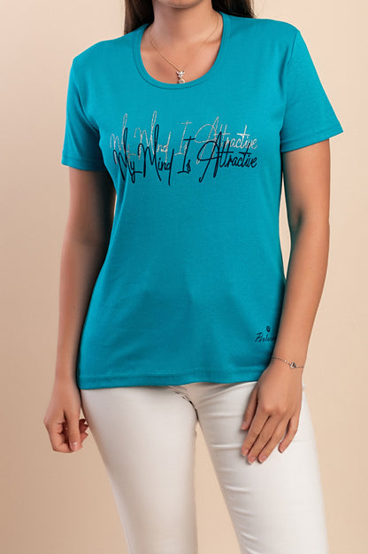 T-shirt in cotone con stampa, azzurra