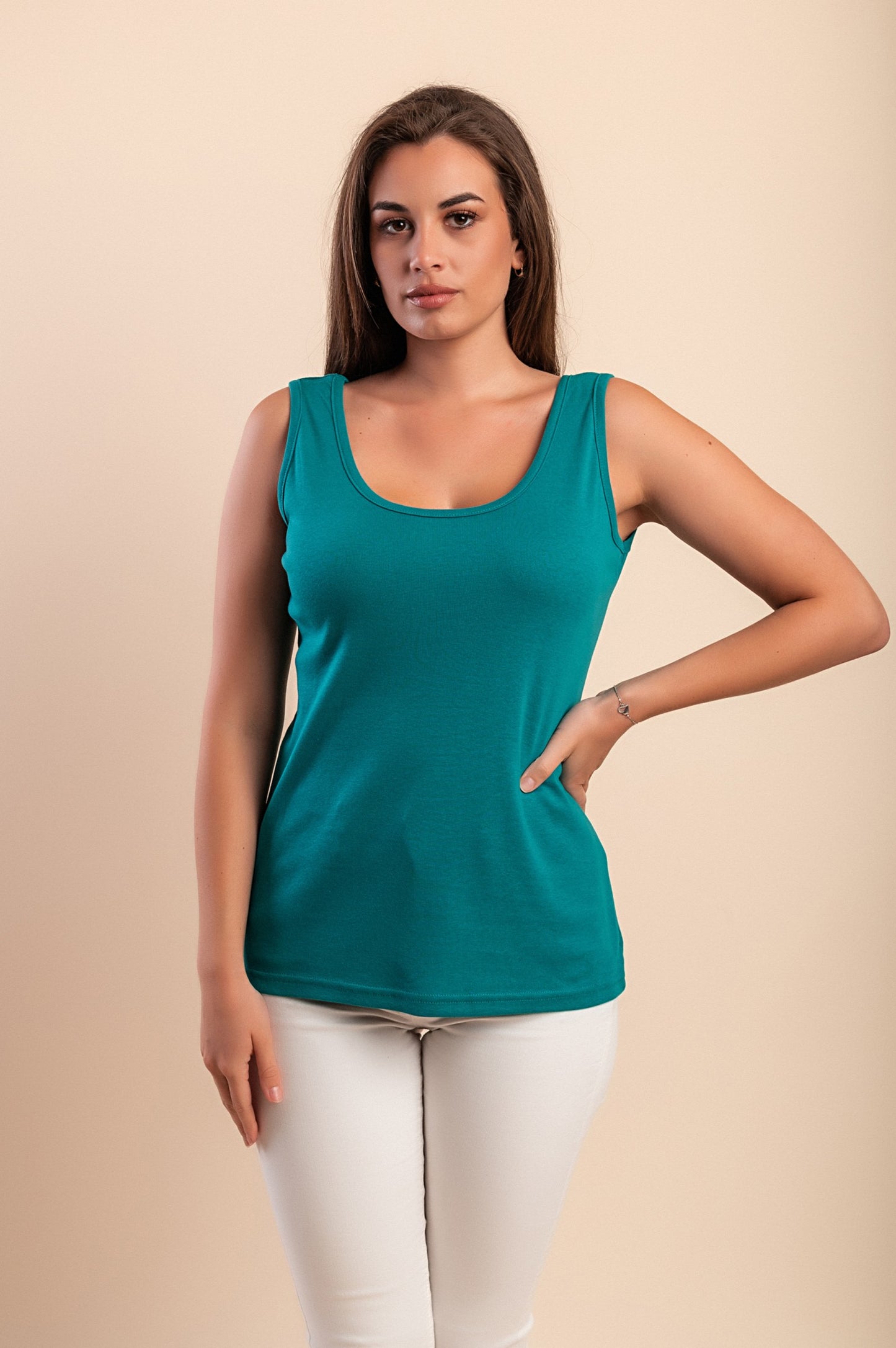 Top senza maniche in cotone, beige