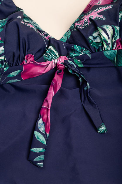 Costume intero taglie forti con stampa floreale, viola