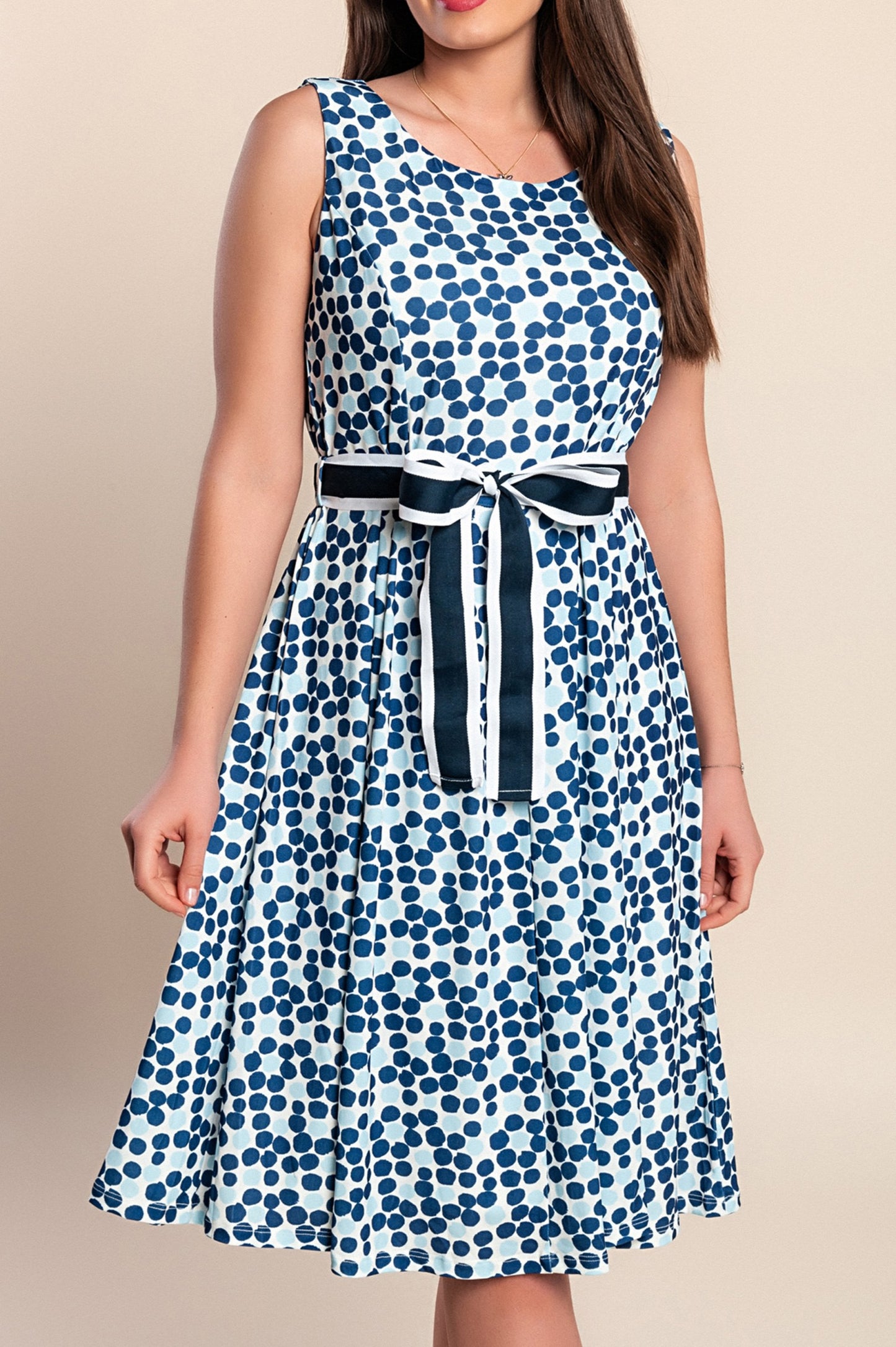 Abito stampato taglie forti, blu