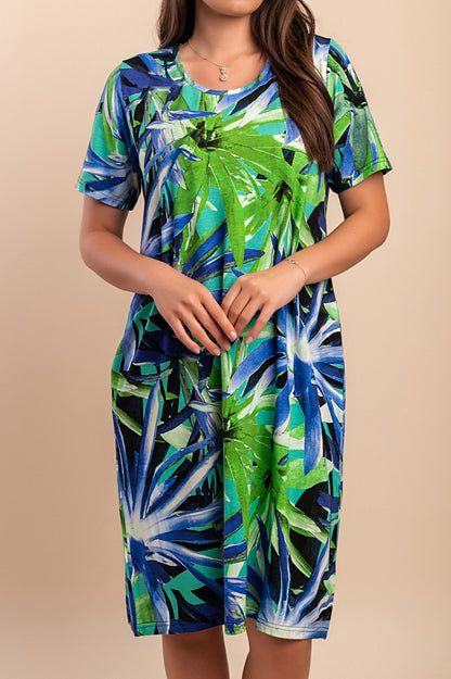 Abito midi con stampa, verde