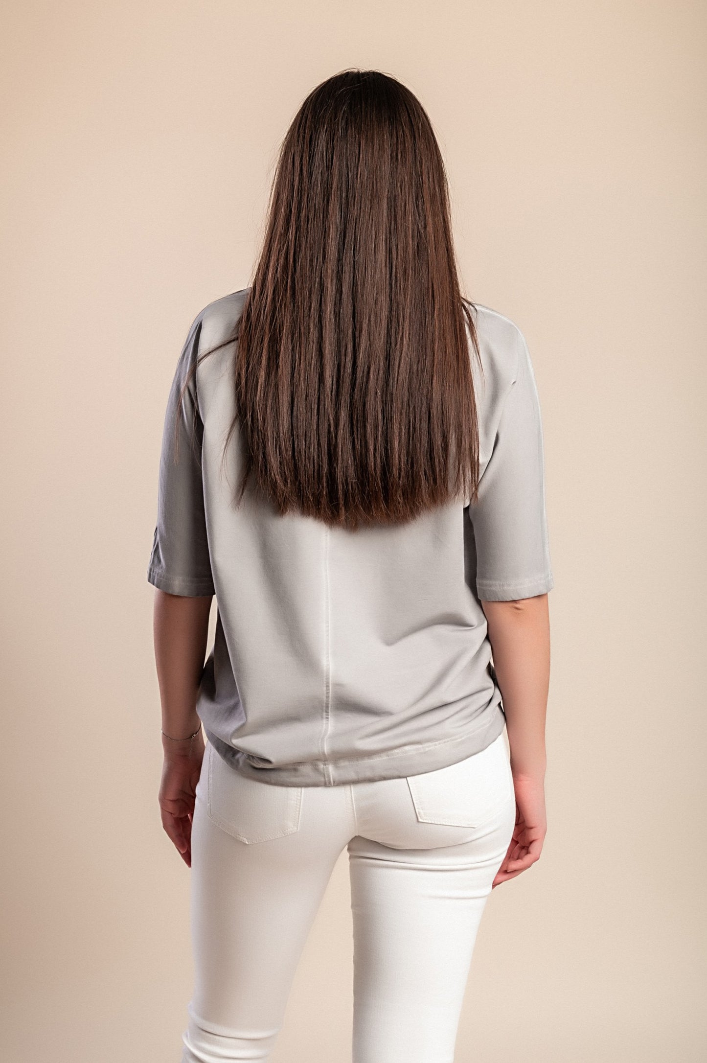 Top in cotone taglie forti con paillettes, grigio