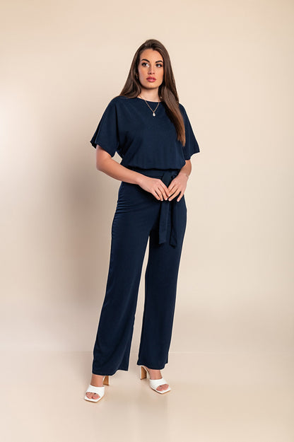 Tuta fashion con pantaloni lunghi ampi e maniche corte  Nelia, albicocca