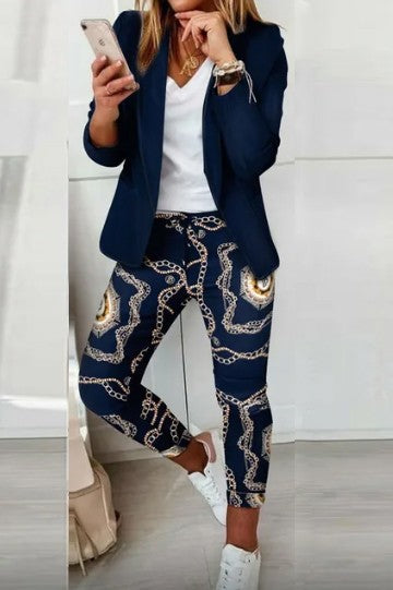 Completo di pantaloni e blazer elegante senza lettere Estrena, nero-nero