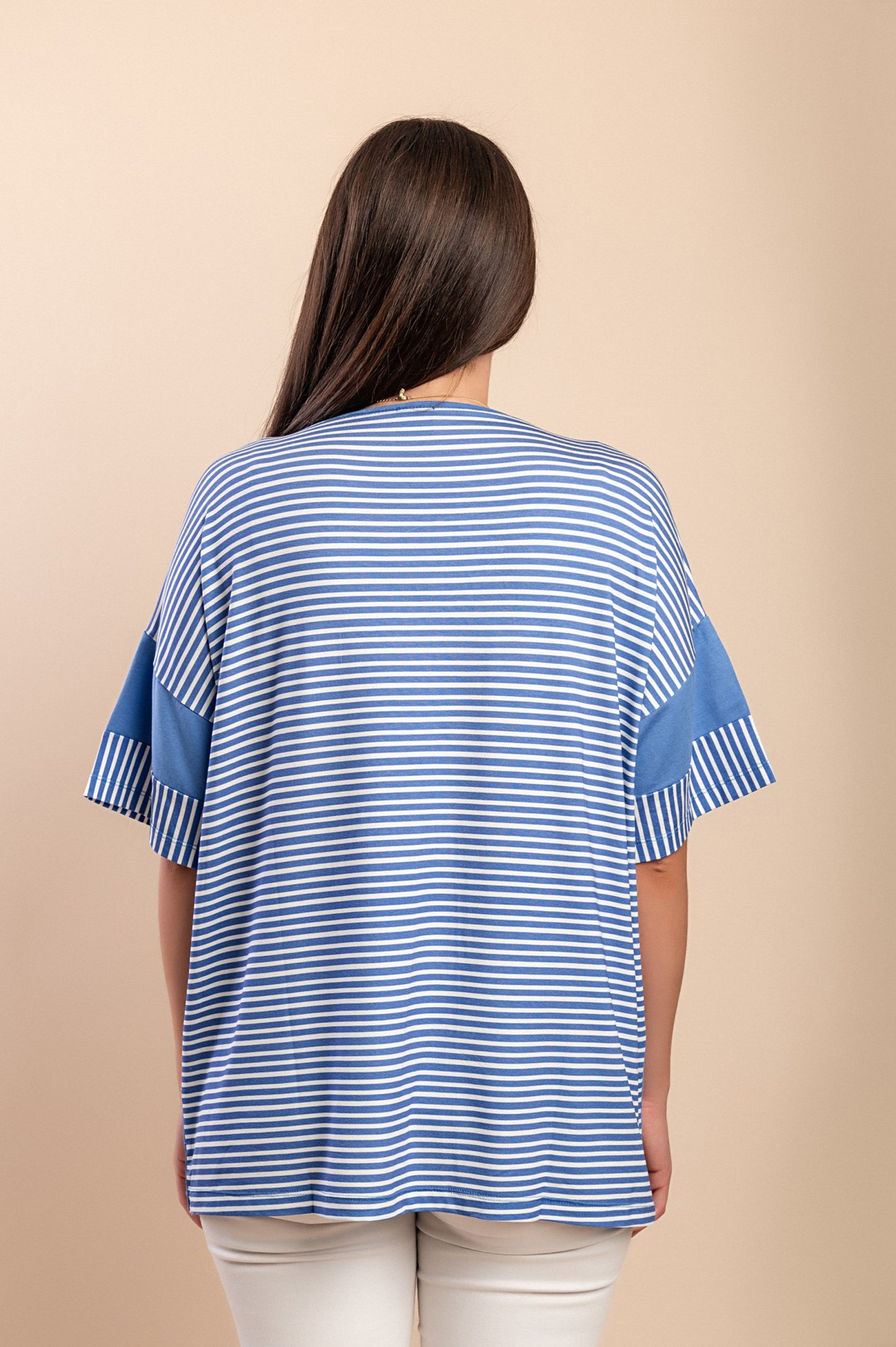 T-shirt con stampa a righe, blu