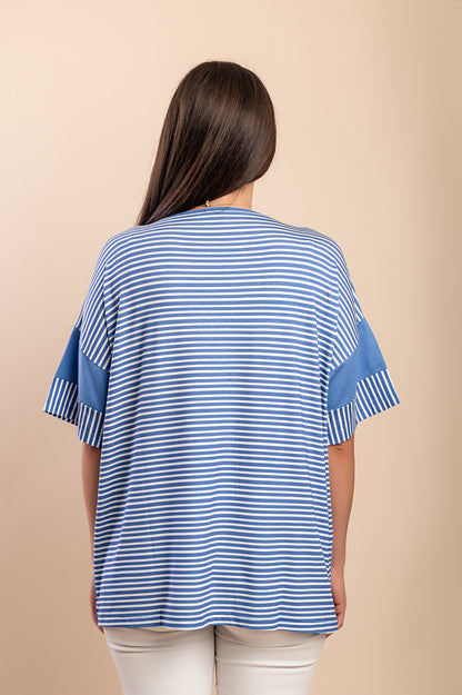 T-shirt con stampa a righe, blu