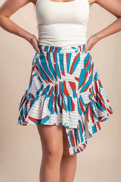 Minigonna in cotone stampato, blu