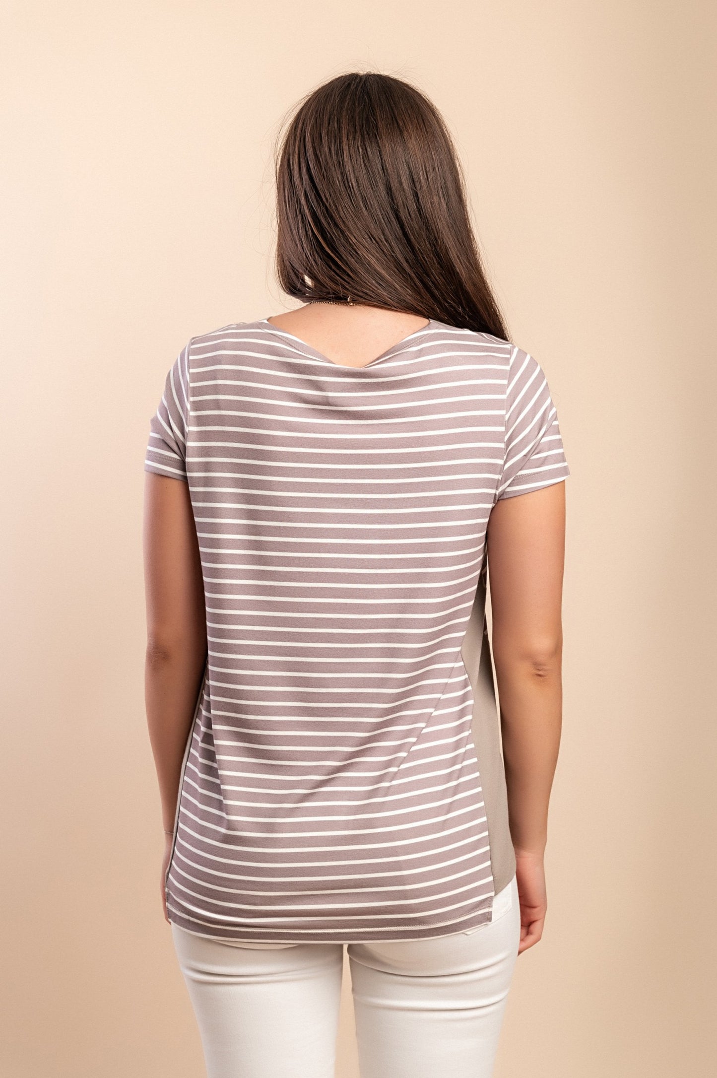 T-shirt con stampa a righe, beige