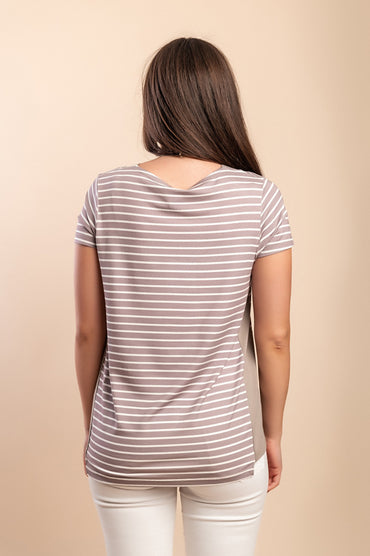 T-shirt con stampa a righe, beige